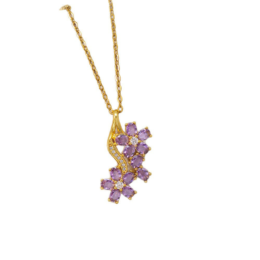 [copper inlaid with zirconium] cross-border popular diamond-filled titanium steel flower necklace for women, high-end, accessible luxury fashion clavicle chain jewelry