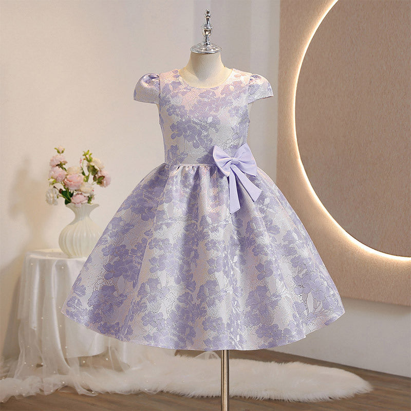 Girls' gold-threaded short-sleeve birthday & first birthday dress - stylish princess gown for kids' parties & performances - in stock