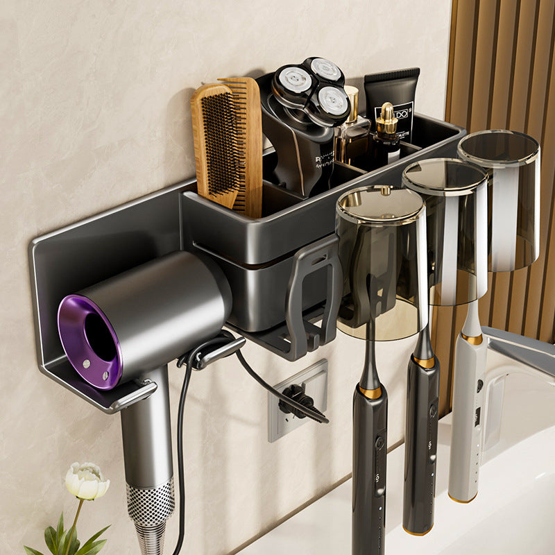 Gun gray toothbrush holder storage rack detachable washable bathroom punch-free wall-mounted electric tooth cup mouthwash cup hair dryer