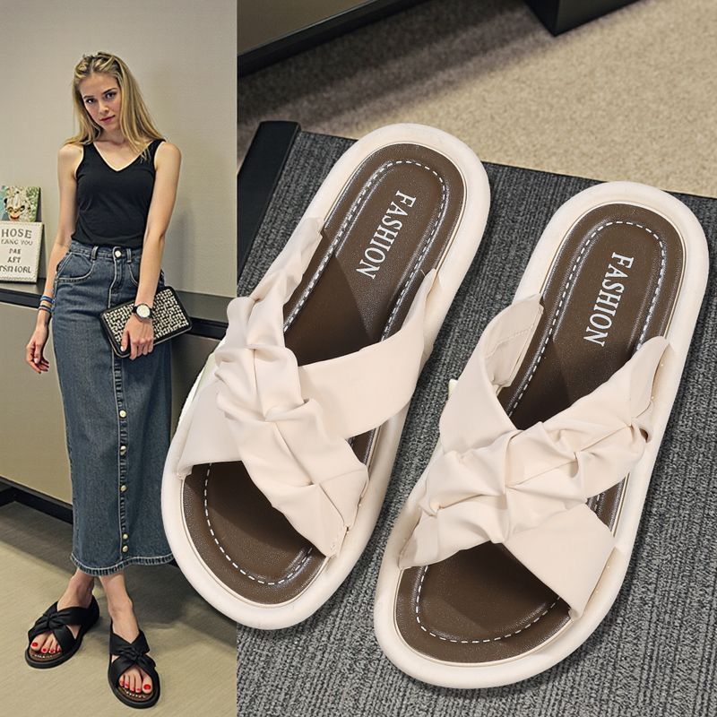 Thick sole slippers for women outwear 2025 summernew arrival cross one-line slippers with a sense of shit-stepping soft bottomfashion sandals