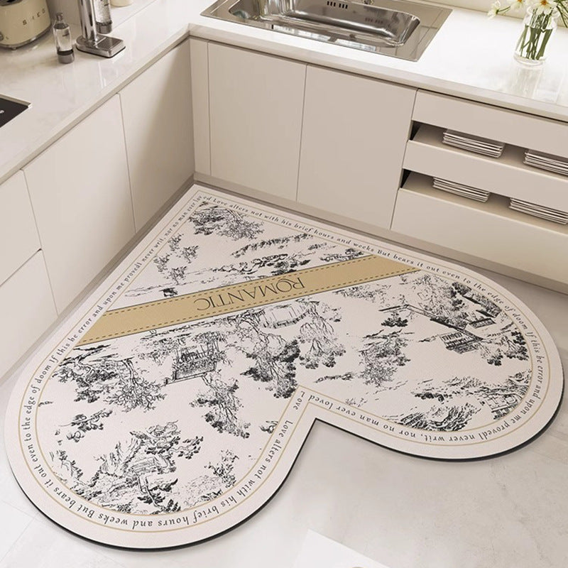 Heart-shaped kitchen mat, diatomaceous earth, non-slip, oil-resistant, wipeable, no-clean, absorbent, household, stain-resistant, floor mat, specialized carpet