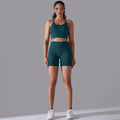 fashion seamless pure color cross back sports bra vest yoga suit running fitness three-piece set