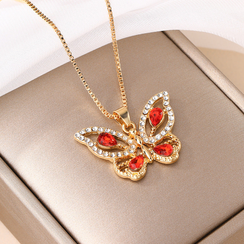 Wholesale alloy butterfly necklace with diamond accents - new european and american cross-border jewelry, statement pendant, minimalist and versatile women's choker