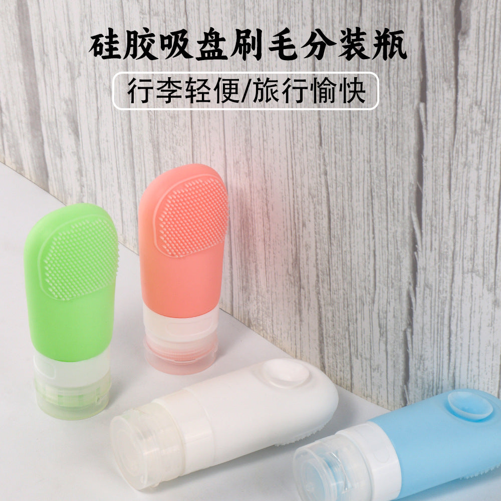 Press the outdoor travel silicone sub-bottle with suction cup brush 60ML laundry detergent shower gel silicone storage bottle
