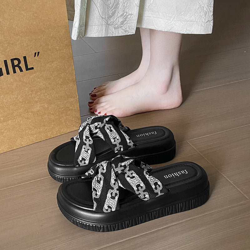 Platform sandals and thick-soled sandals for women, summer new arrivals, european and american style, retro floral print, trendy one-strap sandals for women