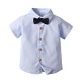Boys' gentleman style short-sleeve shirt with collar and tie - performance outfit, formal top, student striped shirt