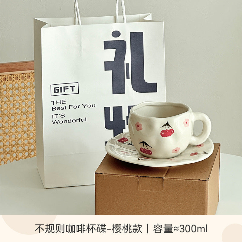 High-style ceramic hand-painted coffee cup and saucer set, breakfast mug, ceramic mug with handle, perfect for home use or as a gift