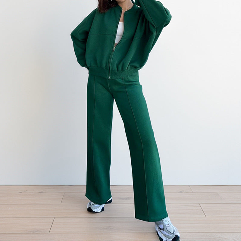 cross-border e-commerce women's fashion: european and american summer new arrivals - solid color zip-up cardigan sweatshirt, stylish casual outfit set