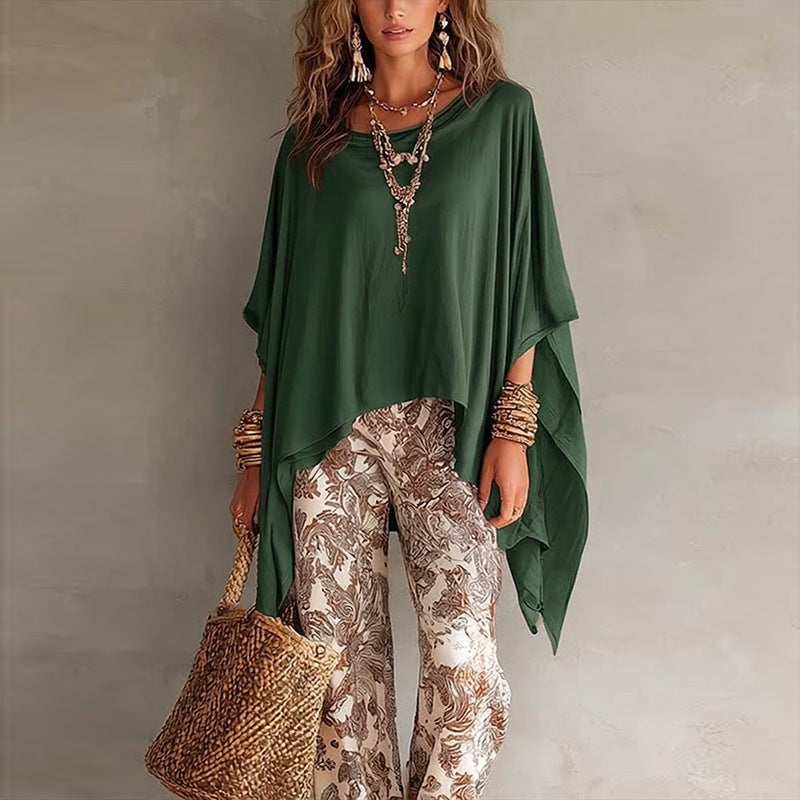 cross-border european and american women's clothing: new women's summer fashion, trendy commute-ready loose solid color cover-up short-sleeve t-shirt