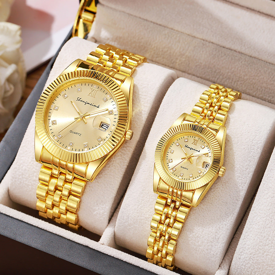 couple watch men's gold business retro elegant couple men's steel belt alloy easiest for matchfashion quartz watch