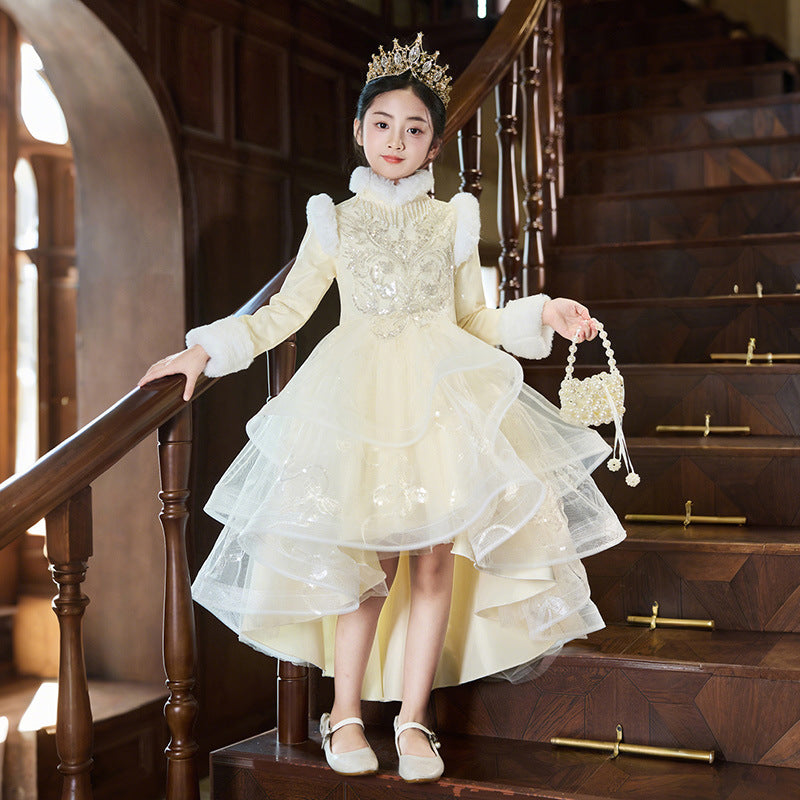 Girls' winter formal dresses  new collection: thickened train gowns, flower girl wedding dresses, banquet dresses, birthday princess dresses for girls