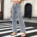 Fashion cross-border export  independent station new arrival washed american drawstring fashioncasual high elastic denim pants