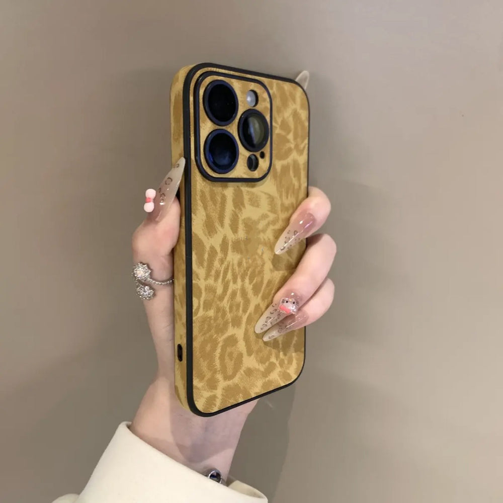 Leopard print leather texture phone case for iphone 17, protective cover for iphone 15 pro max, apple 15 with lens film, cross-border