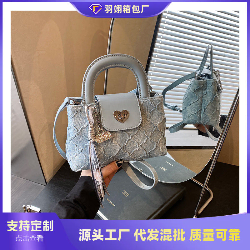Cross-border denim bag women's summer 2025 new fashion niche messenger bag high-end popular portable bucket bag