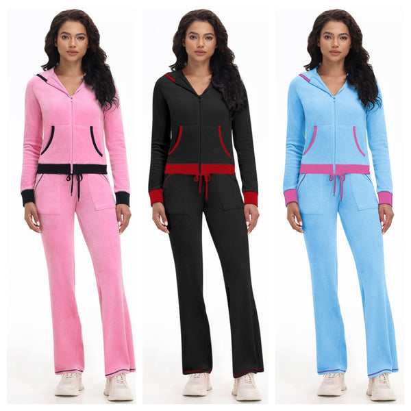 YD-047 European and American women's clothing, 's new models, fashionable and casual German velvet hooded two-piece set,  women's clothing