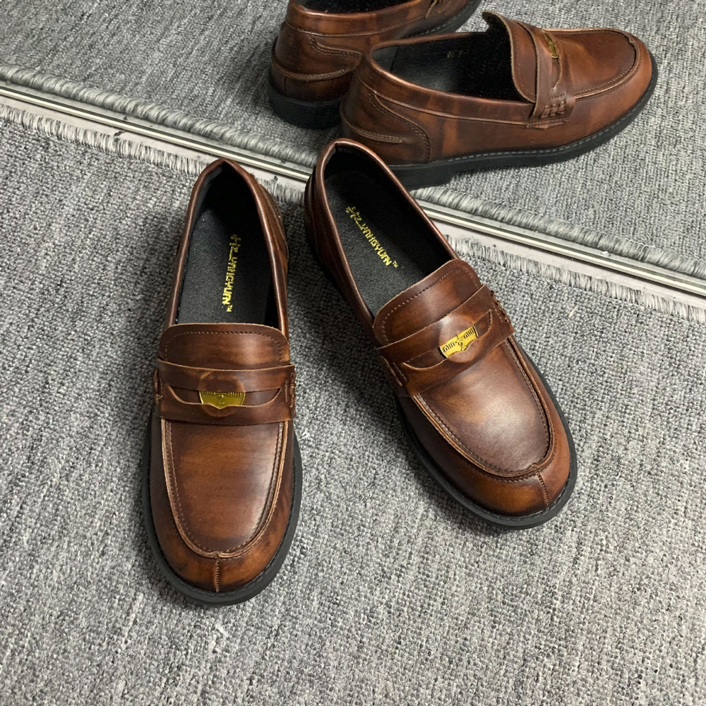 Ready to ship! trendy and versatile new genuine leather penny loafers with suede uppers and flat soles