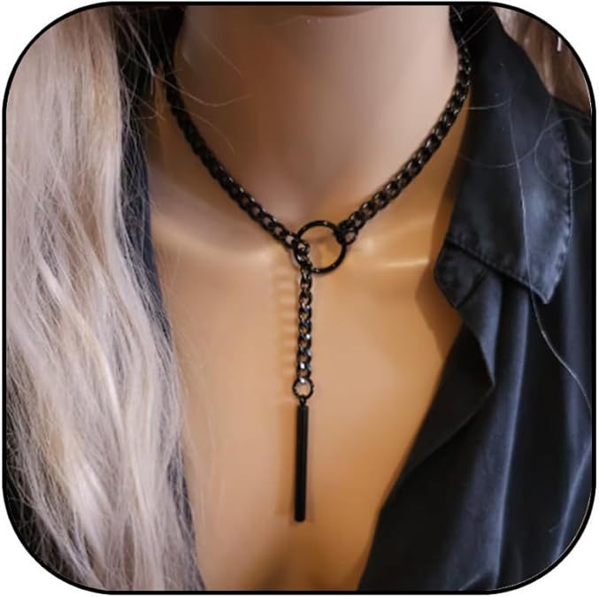 Women's ring sliding chain necklace stainless steel chain necklace punk rock collar necklace handmade available