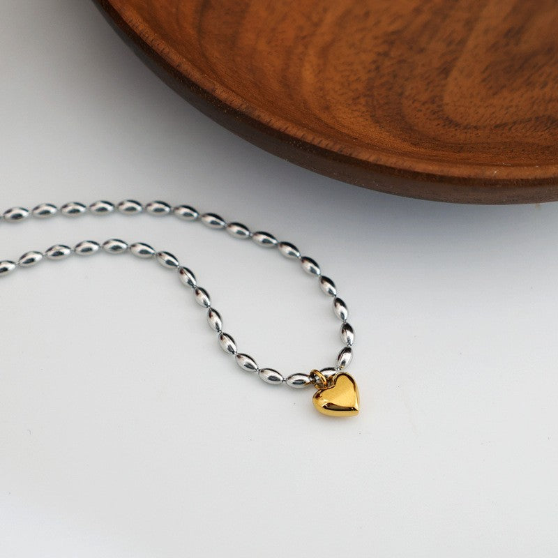 High-end fashion minimalist design titanium steel 18k gold plated necklace, luxury heart clavicle chain, vintage peach heart chain