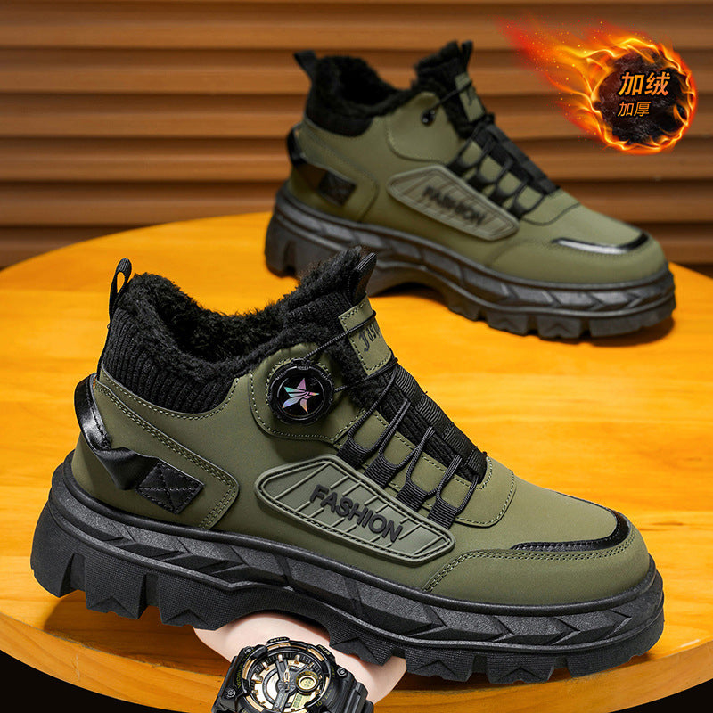 Boots men's winterfleece-linedheattechthickenedrotate button waterproofnon-slipthick soleheight sport snow cotton shoes