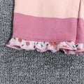 Original girls' spring/autumn pink striped overalls with floral print, mint green lace trim, soft, comfortable, and sweet long pants