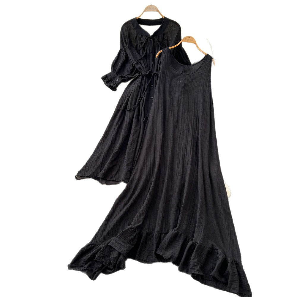 Vacation style yellow ruffles pleated two-piece set female spring autumslimming lookelegantwork clothingsuit skirt classy sense