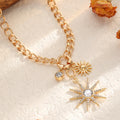 European and american cross-border light luxury high-end sun pendant necklace, personalized diamond-studded chunky chain alloy clavicle chain jewelry for women