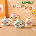 New cartoon cute pet high-value ceramic mug with lid, color glaze craftsmanship, for home and office use - wholesale