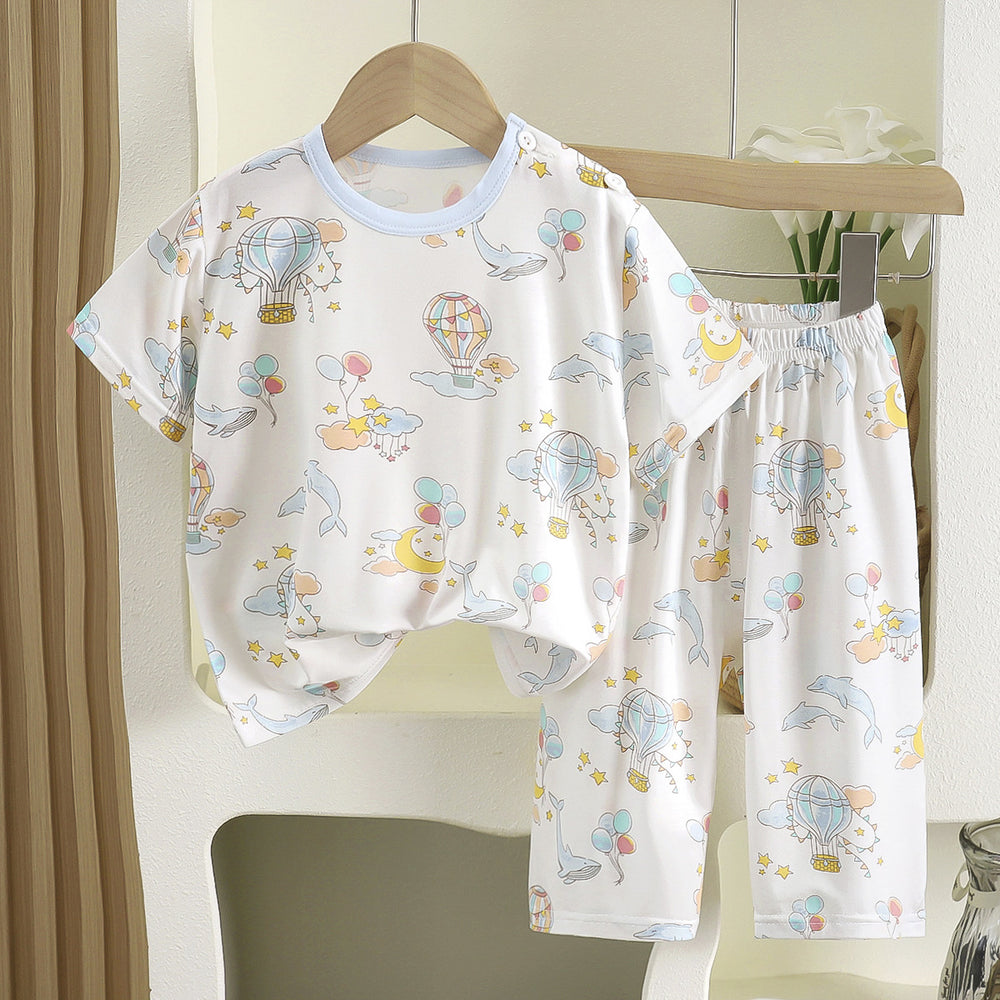 Yishimei summer new arrivalkids men's and women's small and medium-sized children's category a boneless tencel lyocell short-sleeved home clothes set