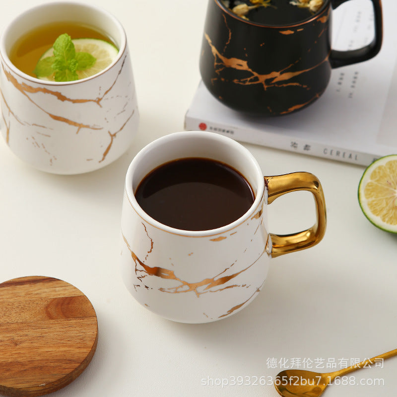 Minimalist ins style mug with lid and spoon - large capacity, nordic design, gold trim ceramic mug - wholesale for couples' gifts