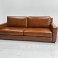Vintage-style oiled leather checkered sofa, retro leather art sofa, designer living room straight three-seater sofa