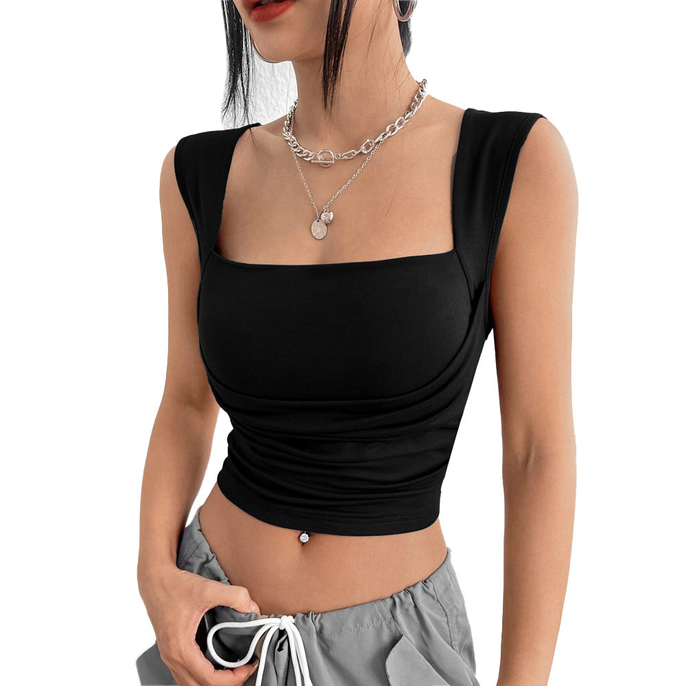 european and american women's slim-fit, figure-flattering, short, sexy, solid color bandeau top/tube top with built-in camisole
