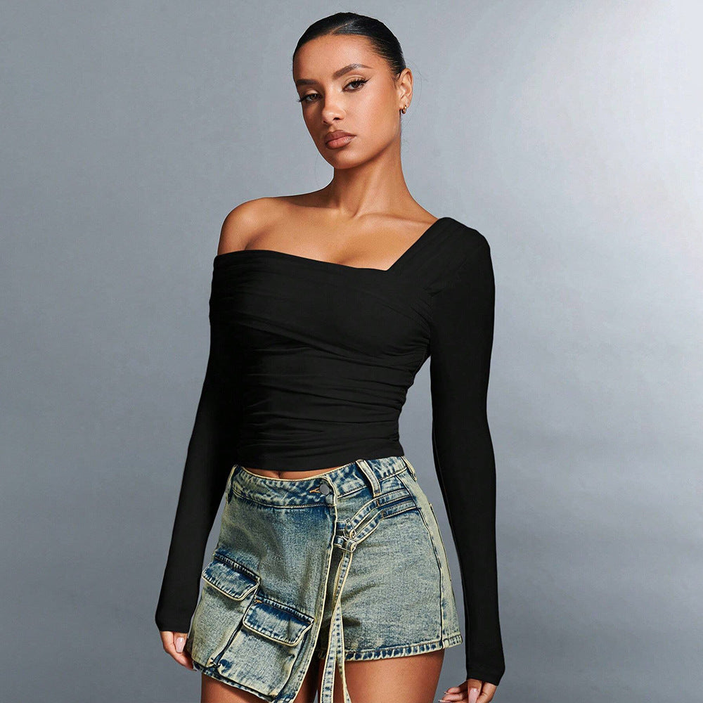 cross-border e-commerce european and american women's fashion: ins-sexy style t-shirt - unique design square neck cropped top for spring/summer