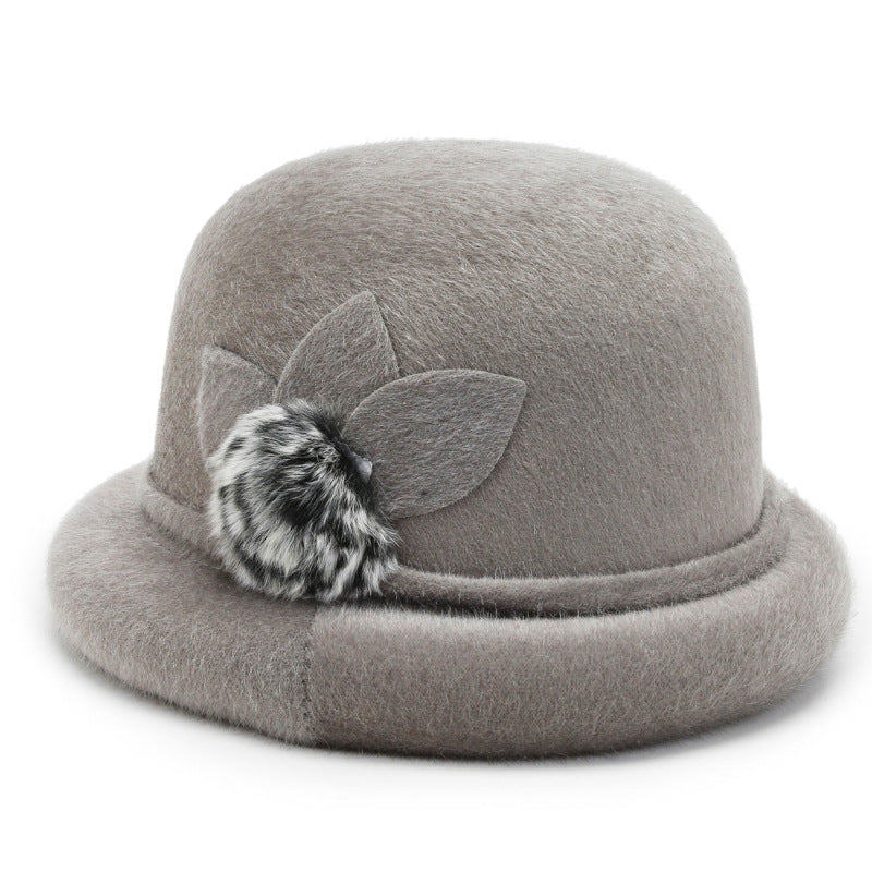 Autumn and winter hat women's trilobal round edge basin hat Korean version hairball bucket hat outdoor sponge ring warm fashion cotton hat
