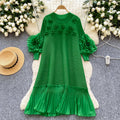 Miya pleated socialite style high-end dress - women's spring pleated 3d floral loose design elegant maxi dress