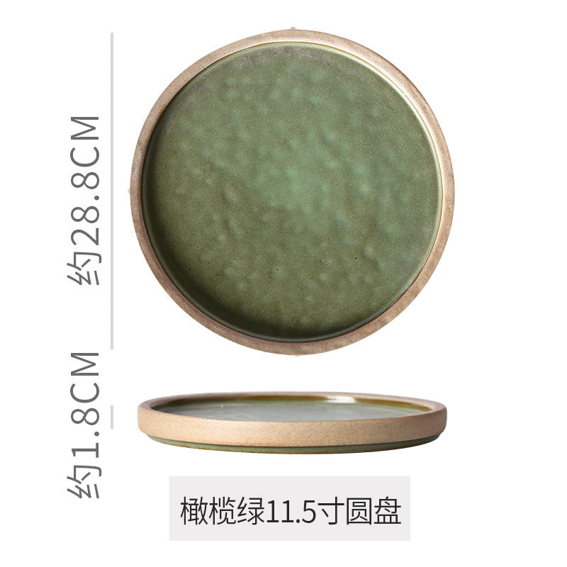Retro stoneware western food steak plate japanese style with edge restaurant hotel for homestylish shallow plate dessert side dish plate