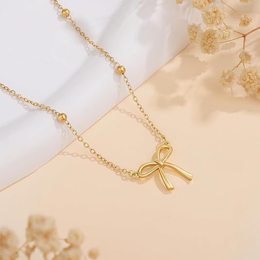 Amazon's new fashion simple bow pendant women's necklace alloy light luxury clavicle chain christmas gift
