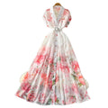 French country style printed sleeveless dress - women's summer korean high-waisted slimming a-line maxi dress - elegant commute dress