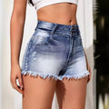 trendy distressed frayed hem women's jeans - hot selling new high-waisted versatile denim shorts