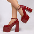 2026fashionwaterproof thick heel flats round toe patent leather high heels plus size catwalk flats high heels