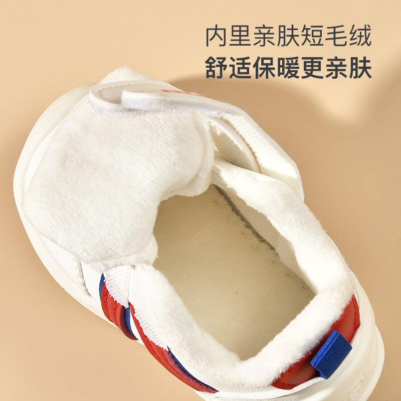 Baby cotton shoes for boys, ages 0-1 to 1-3 years, kids' winter fleece-lined thickened infant shoes, soft sole prewalker shoes for baby girls