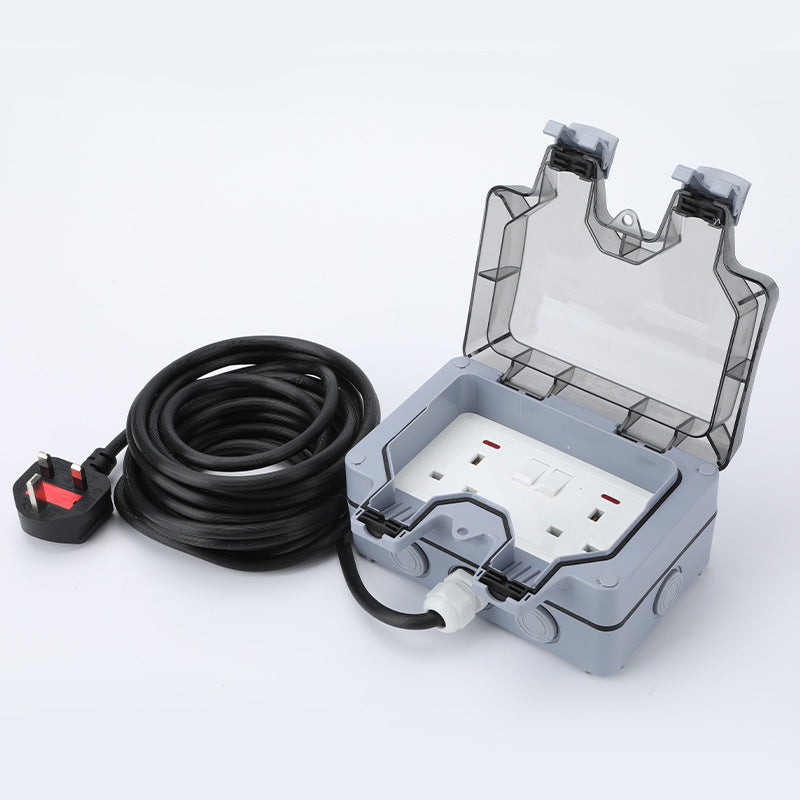 Two-position lamp with switch with wire British outdoor rainproof water with bottom box socket, outdoor power supply surface-mounted wiring