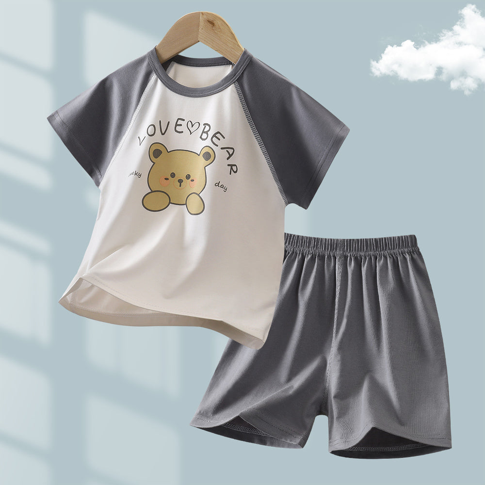 Yishimei summer new arrivalkids men's and women's small and medium-sized children's category a boneless tencel lyocell short-sleeved home clothes set
