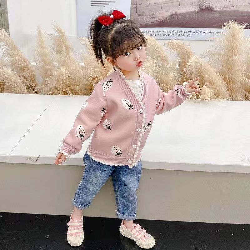Girls' knitted cardigan - fleece lined, extra thick, new  autumn/winter collection, stylish sweater top/jacket for toddlers and young children