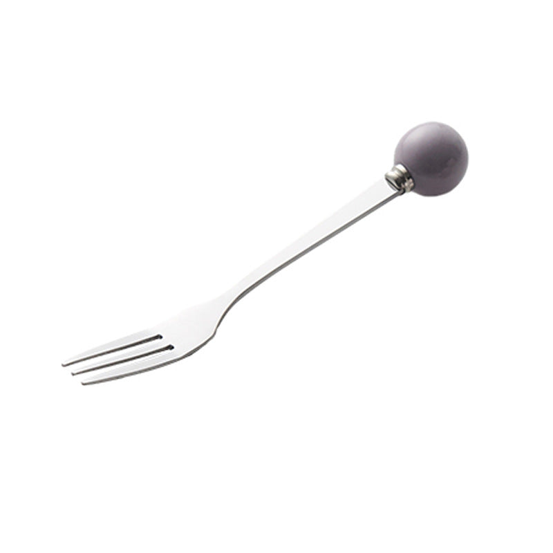 Accessible luxury ceramic ball fruit fork for home stainless steel spoon multi-purpose dessert spoon good-looking glazed pastry fork