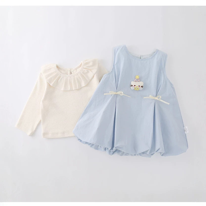 Girls' tulip dress - new summer collection: long-sleeved, sweet two-piece outfit for toddler girls, perfect for first birthday parties and summer wear