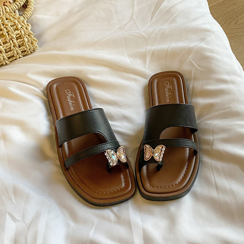 Women's slip-on thong sandals - new spring/summer 2025 korean style retro casual vacation roman sandals