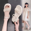 Girls' sandals: new  summer princess style, slip-on, trendy, for school girls, mid-to-large children, kids' beach sandals