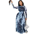European and american style ins cross-border women's clothing elegant color matching waist lady a-line skirt round neck long sleeves party trendy new dress