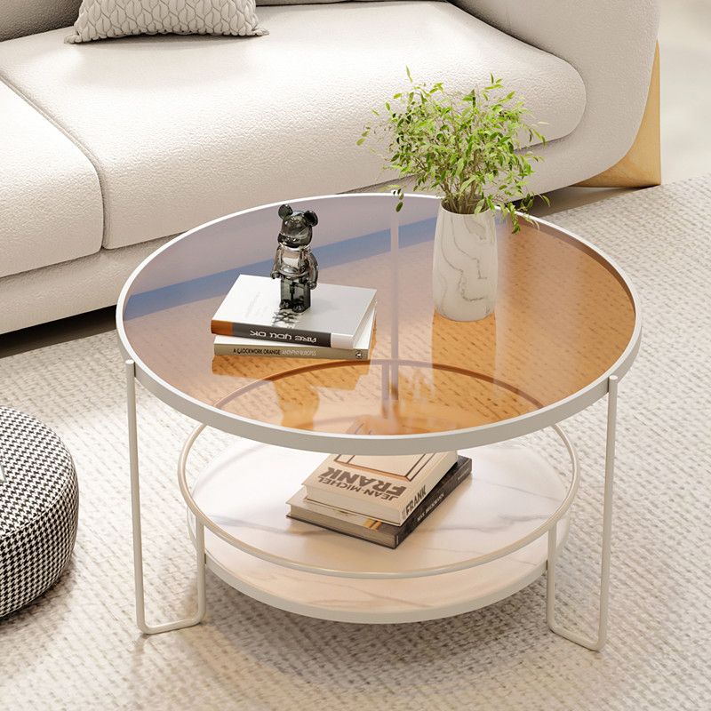 Minimalist mini home table - trendy modern light luxury style - tempered glass round coffee table for small apartments and living rooms