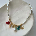bohemian style colorful gravel starfish necklace niche styleasymmetrical imitation pearl string clavicle chain accessories
